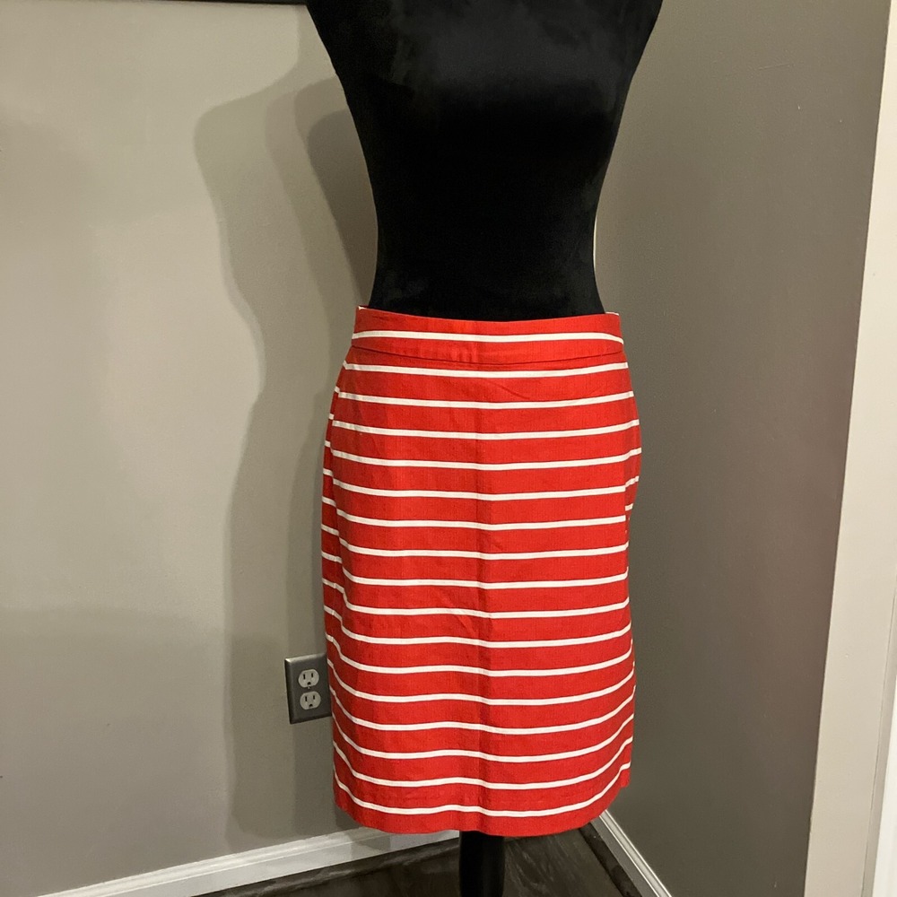 Banana Republic Midi Pencil Skirt Red WHite Stripe Size 4 NWT Career Patriotic